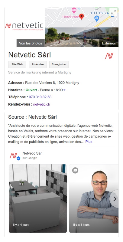 Fiche d'entreprise Netvetic sur Google My Business